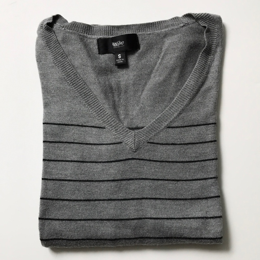 Grey and Black Stripe Mossimo V-neck Sweater